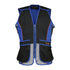 Percussion Skeet Vest with black body, blue trim, mesh panels, and zippered front