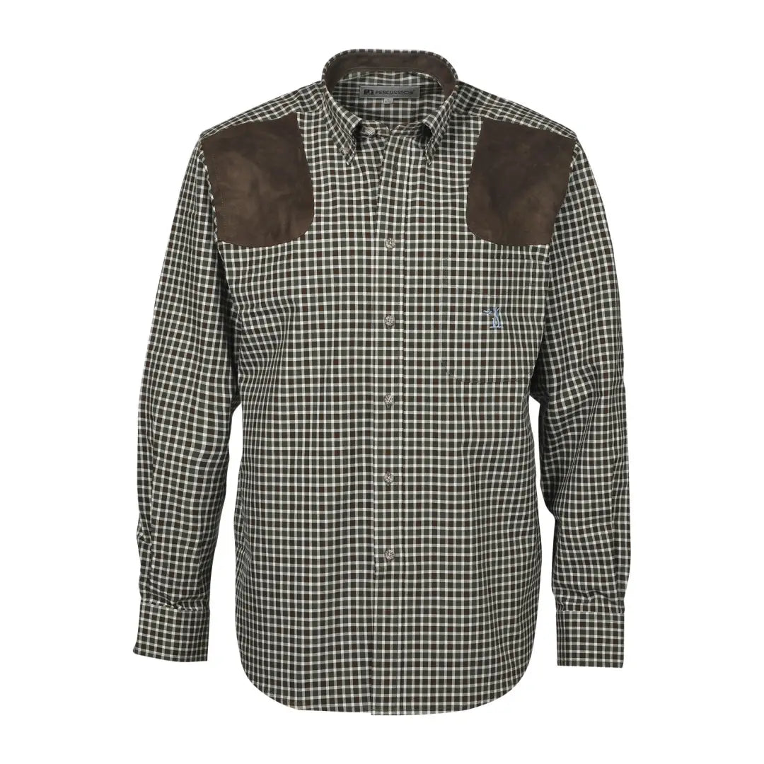 Checkered Percussion Sologne Long Sleeved Shirt with cool brown shoulder patches