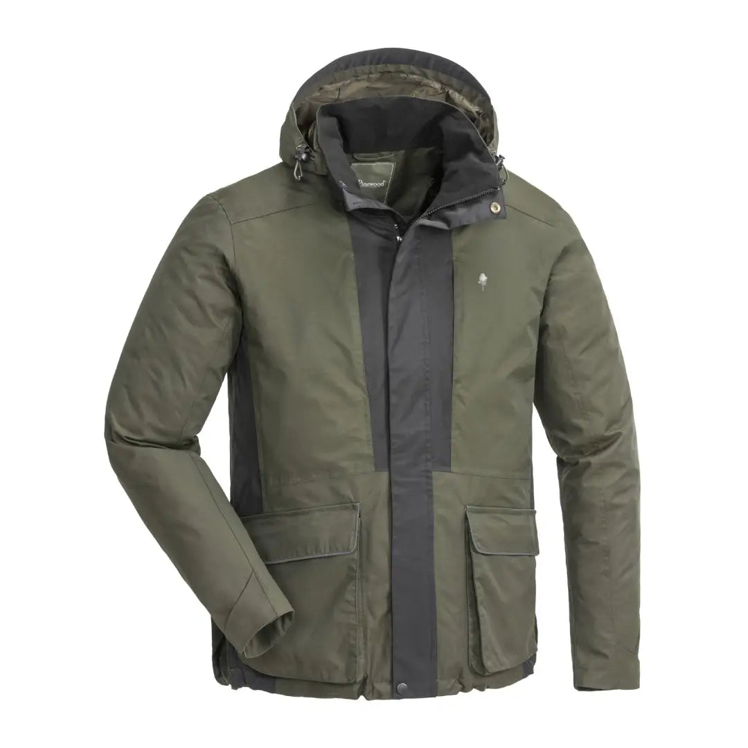 Olive green Pinewood Dog Sports 2.0 Jacket with hood and pockets for winter adventures