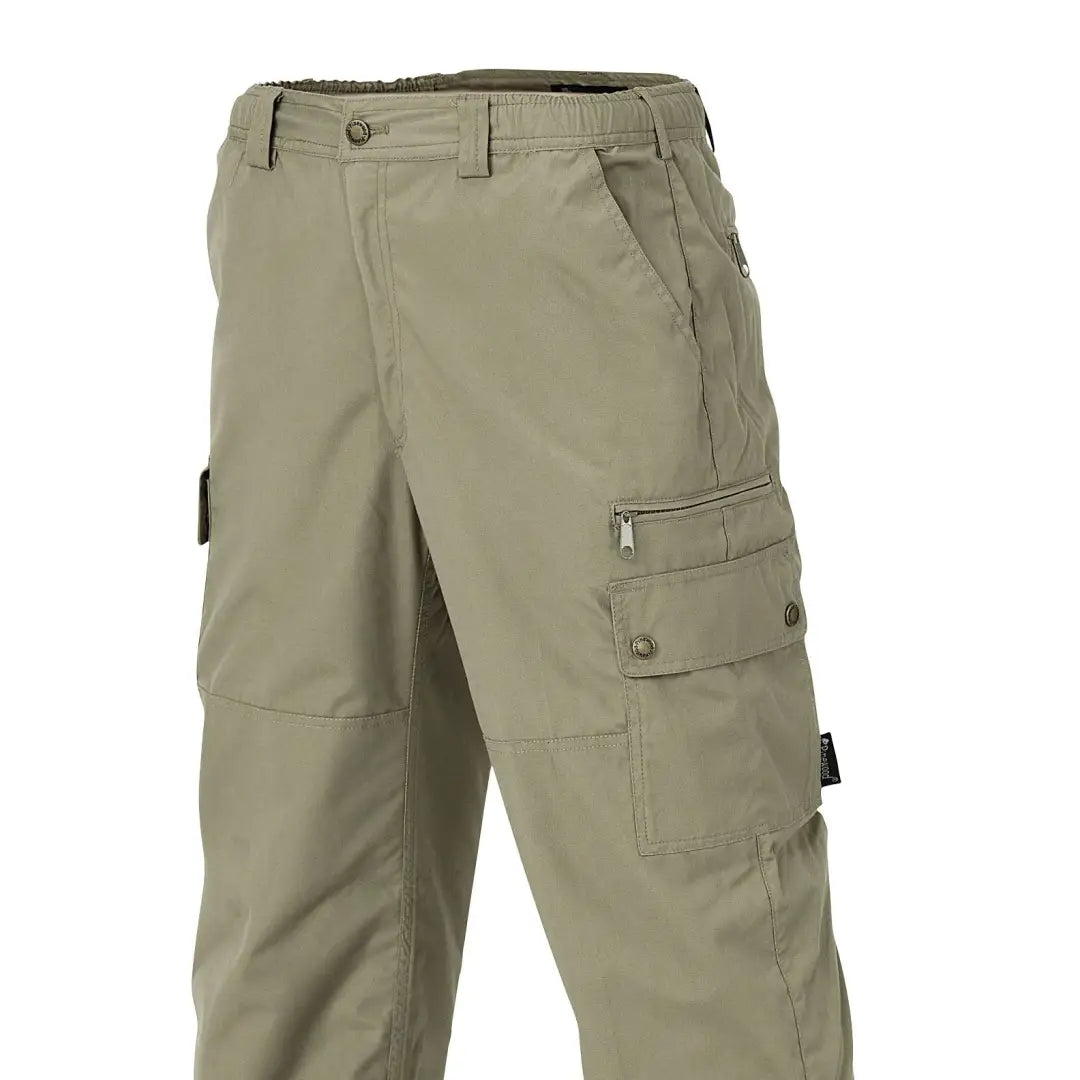 Khaki Pinewood Finnveden Outdoor Men’s Trousers with pockets, perfect for country clothing adventures