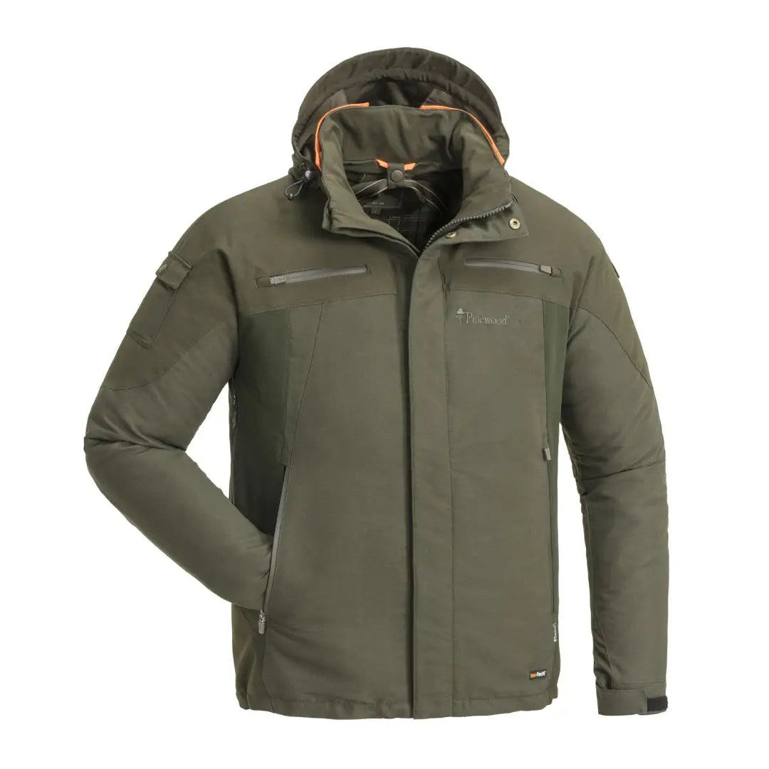 Olive green Pinewood Hunter Pro Xtreme Jacket with hood and zippered pockets