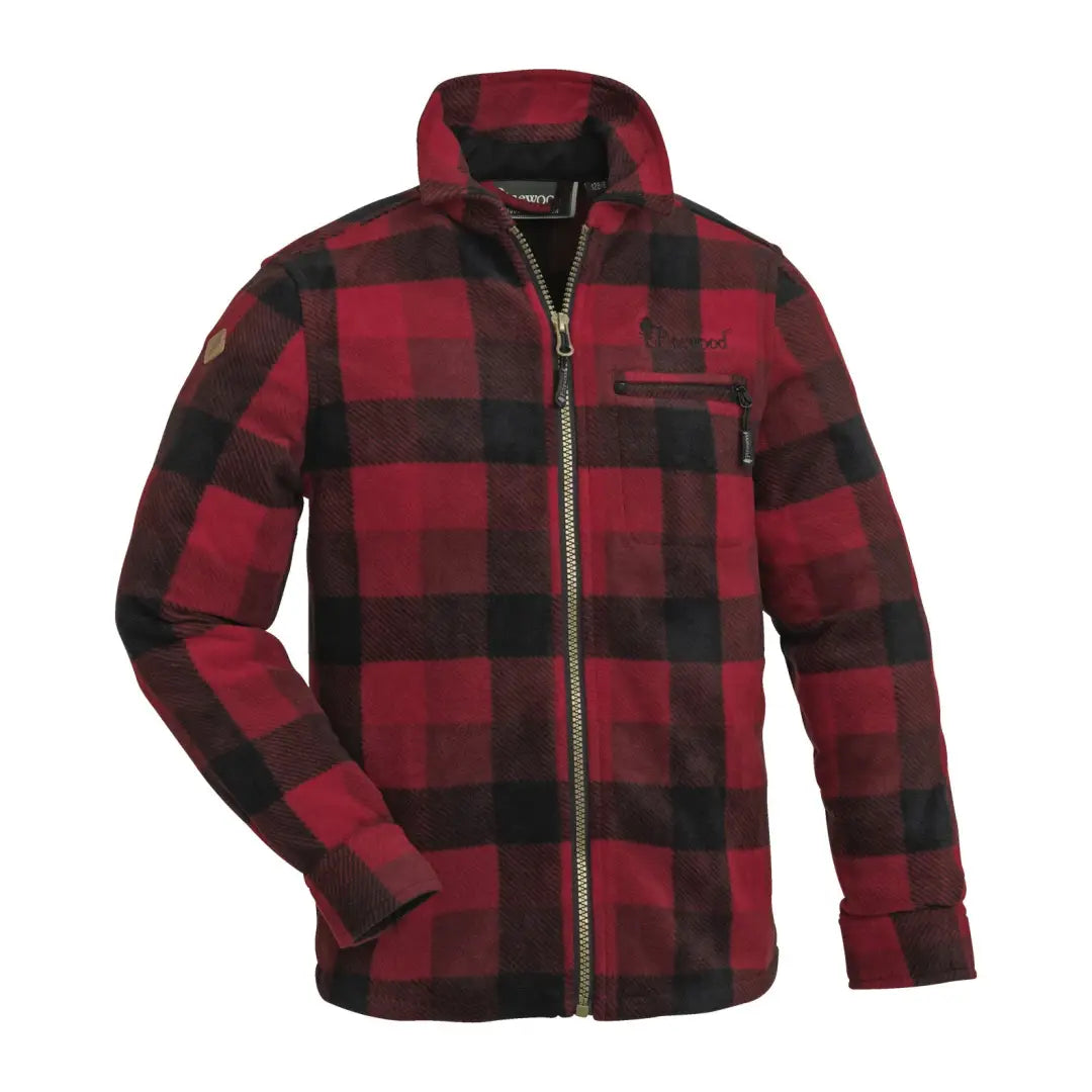 Red and black plaid fleece shirt by Pinewood Kids Canada, perfect for chilly days