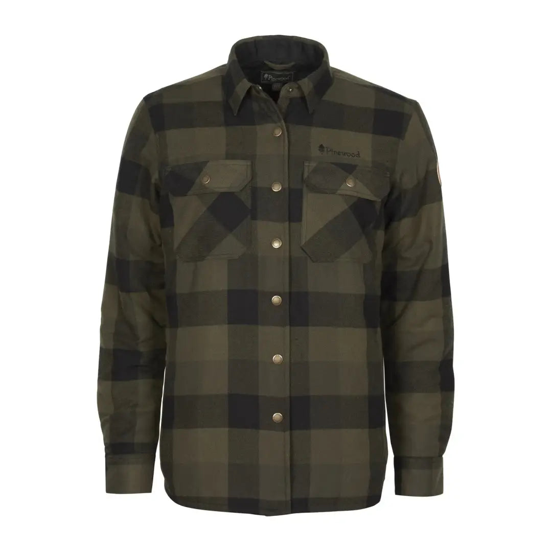 Olive green and black plaid flannel Pinewood Ladies Canada shirt for country clothing lovers