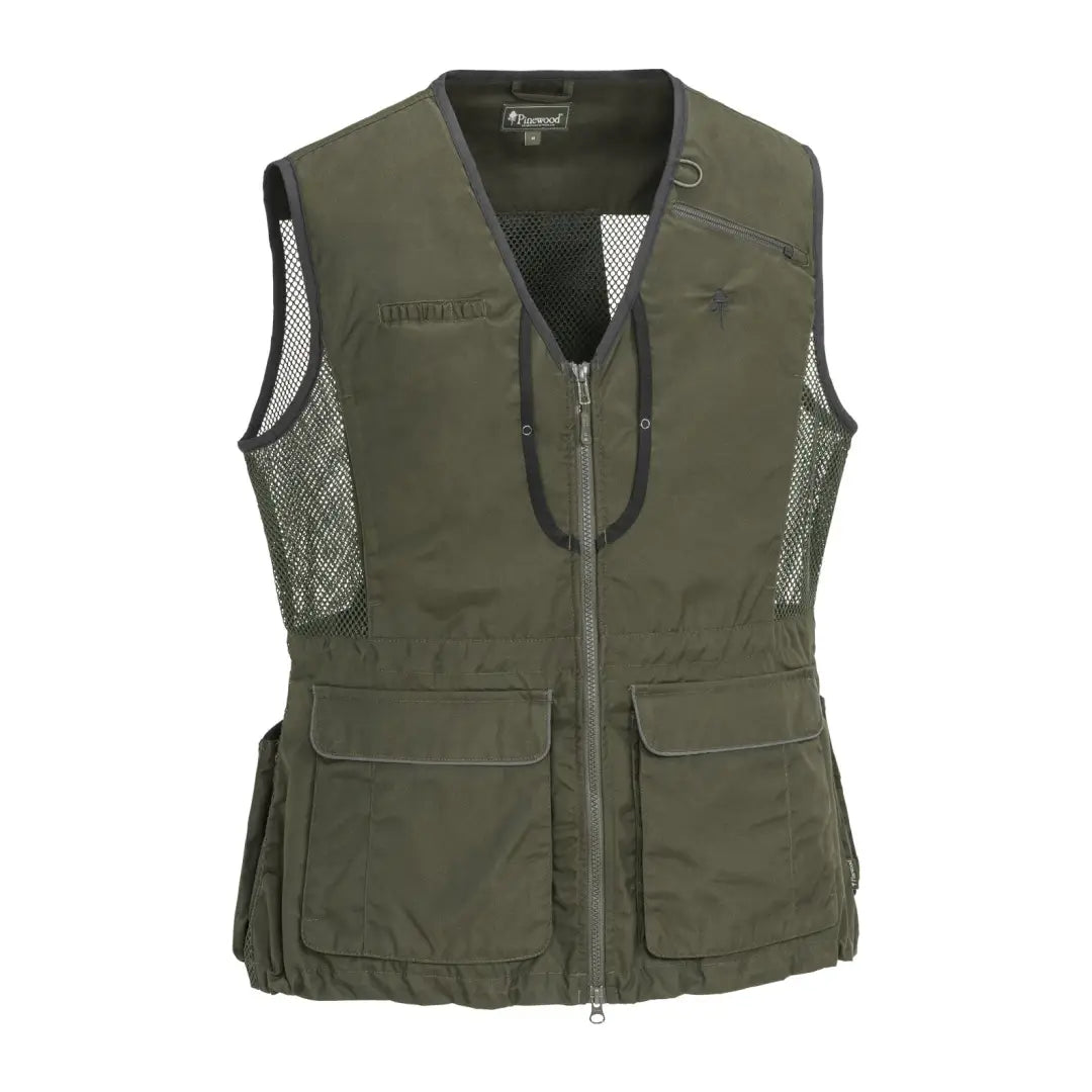 Olive green lightweight Pinewood Ladies Dog Sport Vest 2.0 with pockets and mesh panels