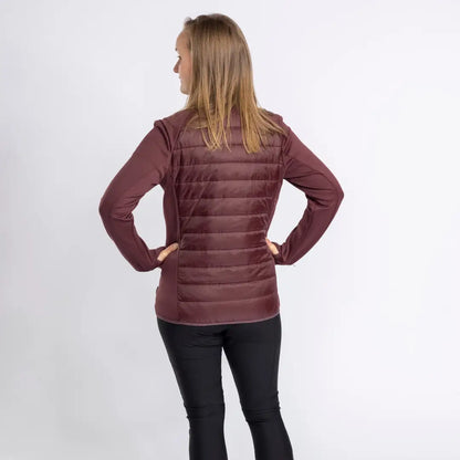 Burgundy quilted Pinewood Ladies Finnveden Hybrid Power Fleece Jacket worn from behind