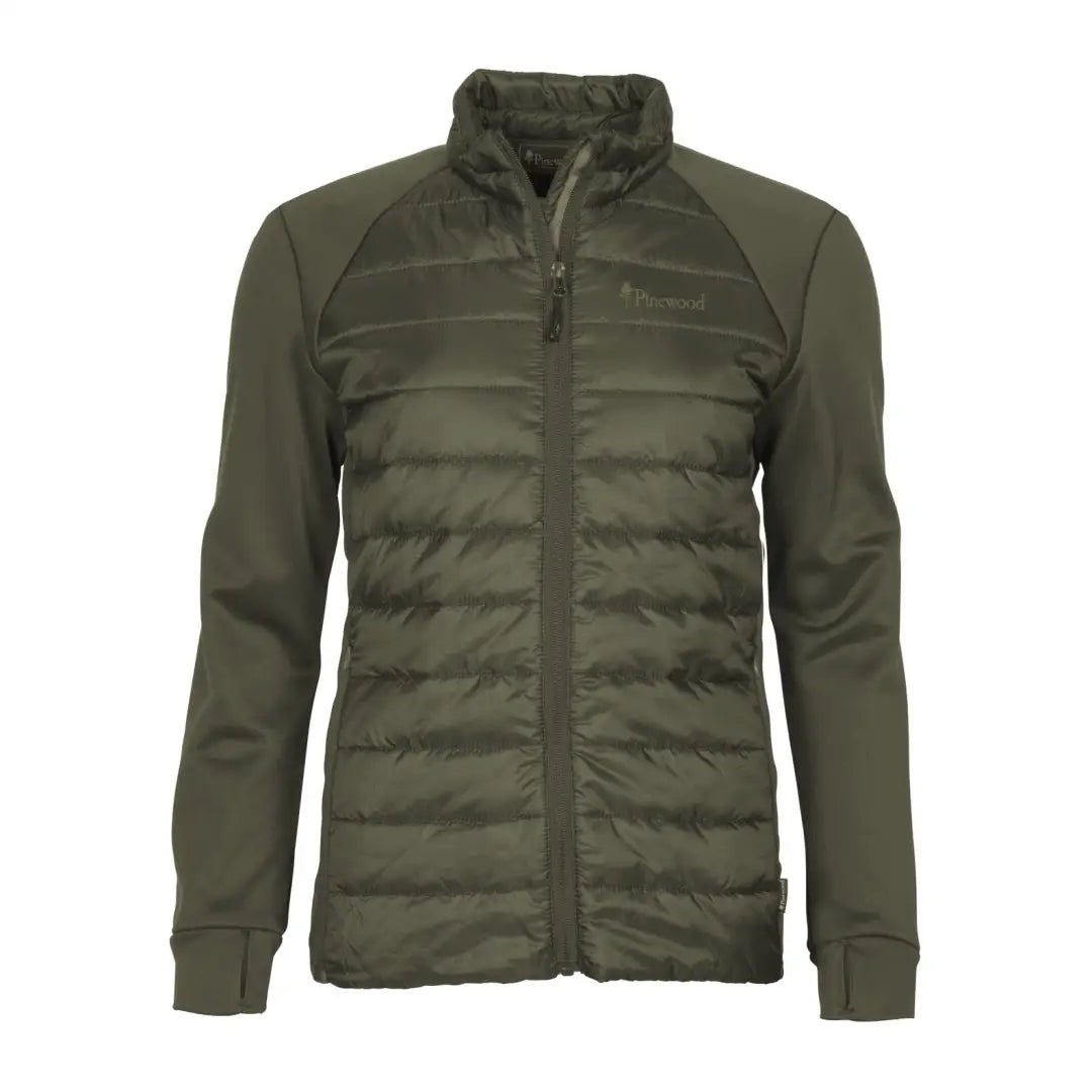 Olive green Pinewood Ladies Finnveden Hybrid Power Fleece Jacket with zipper and collar