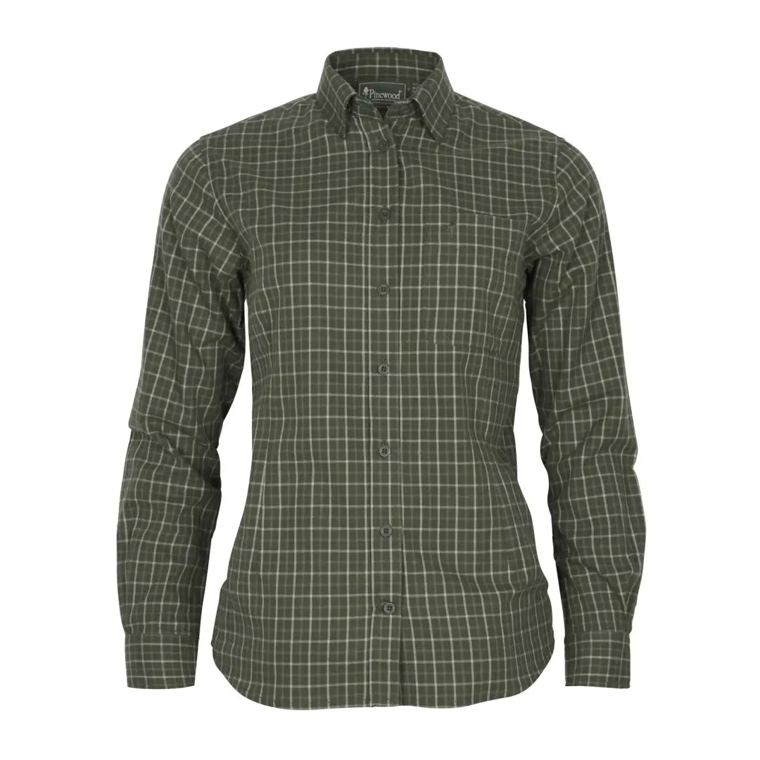 Green plaid button-up shirt perfect for country clothing and outdoor hunting adventures