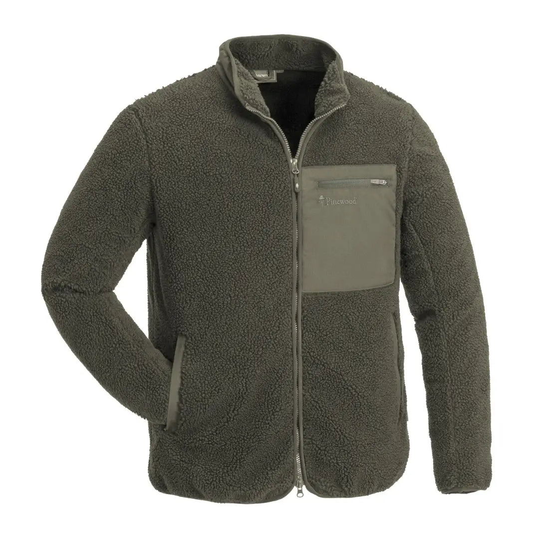 Olive green Pinewood Pile Fleece Jacket with zippered chest pocket for country clothing