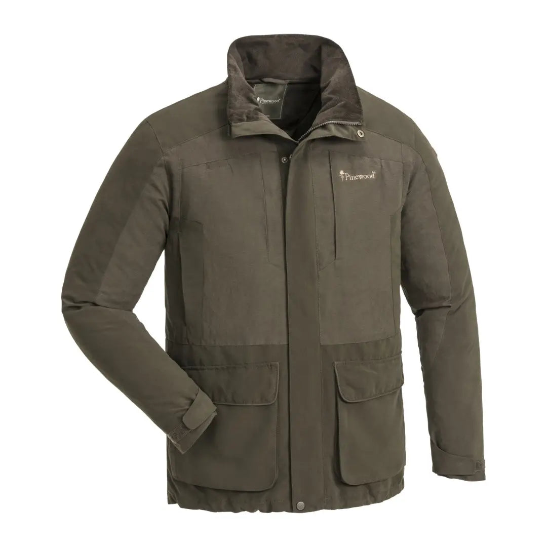 Olive green Pinewood Smaland Light Jacket with pockets and high collar for outdoor adventures