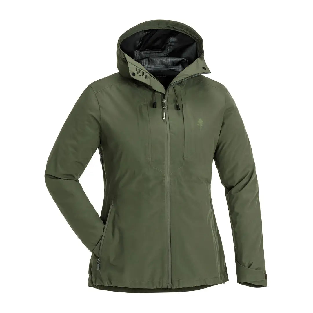 Olive green Pinewood Womens Abisko Telluz Jacket with adjustable hood and side pockets