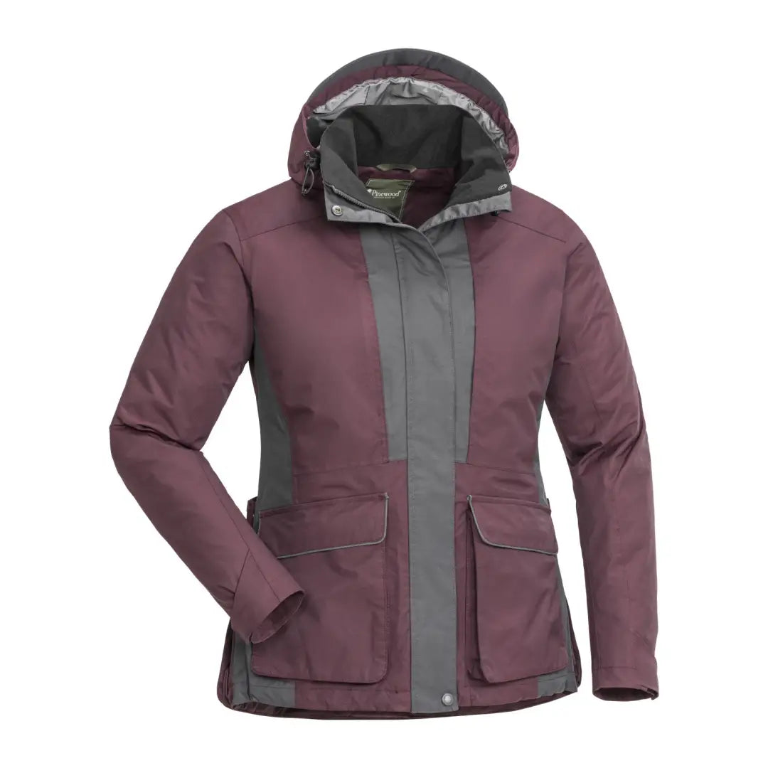 Burgundy and gray Pinewood Womens Dog Sport Jacket 2.0, perfect for dog sports with pockets