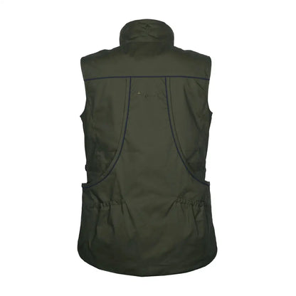 Dark green sleeveless sports trainer vest for dog sports with pockets and high collar