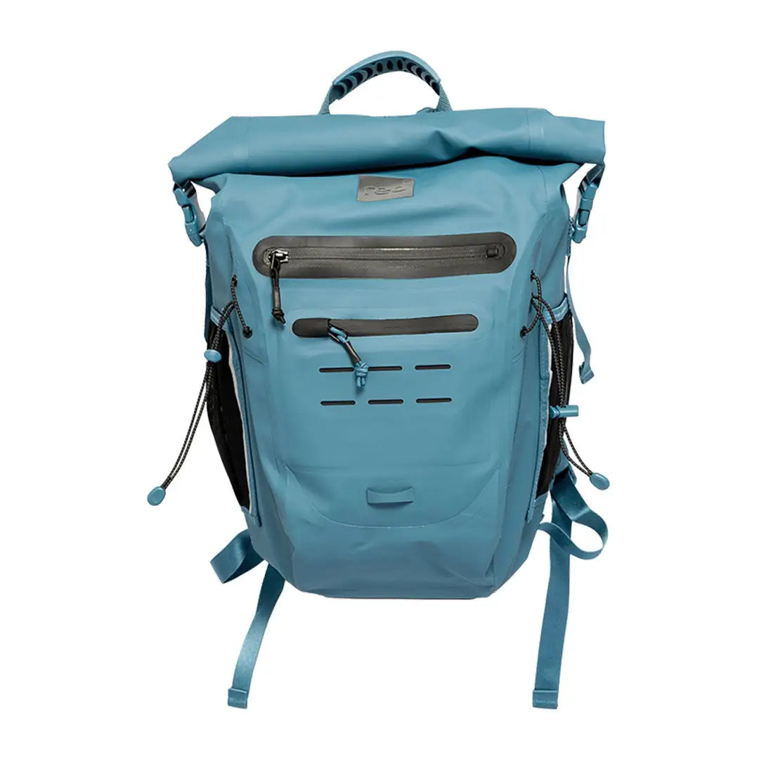 Teal waterproof backpack with zippered compartments, perfect for your next adventure