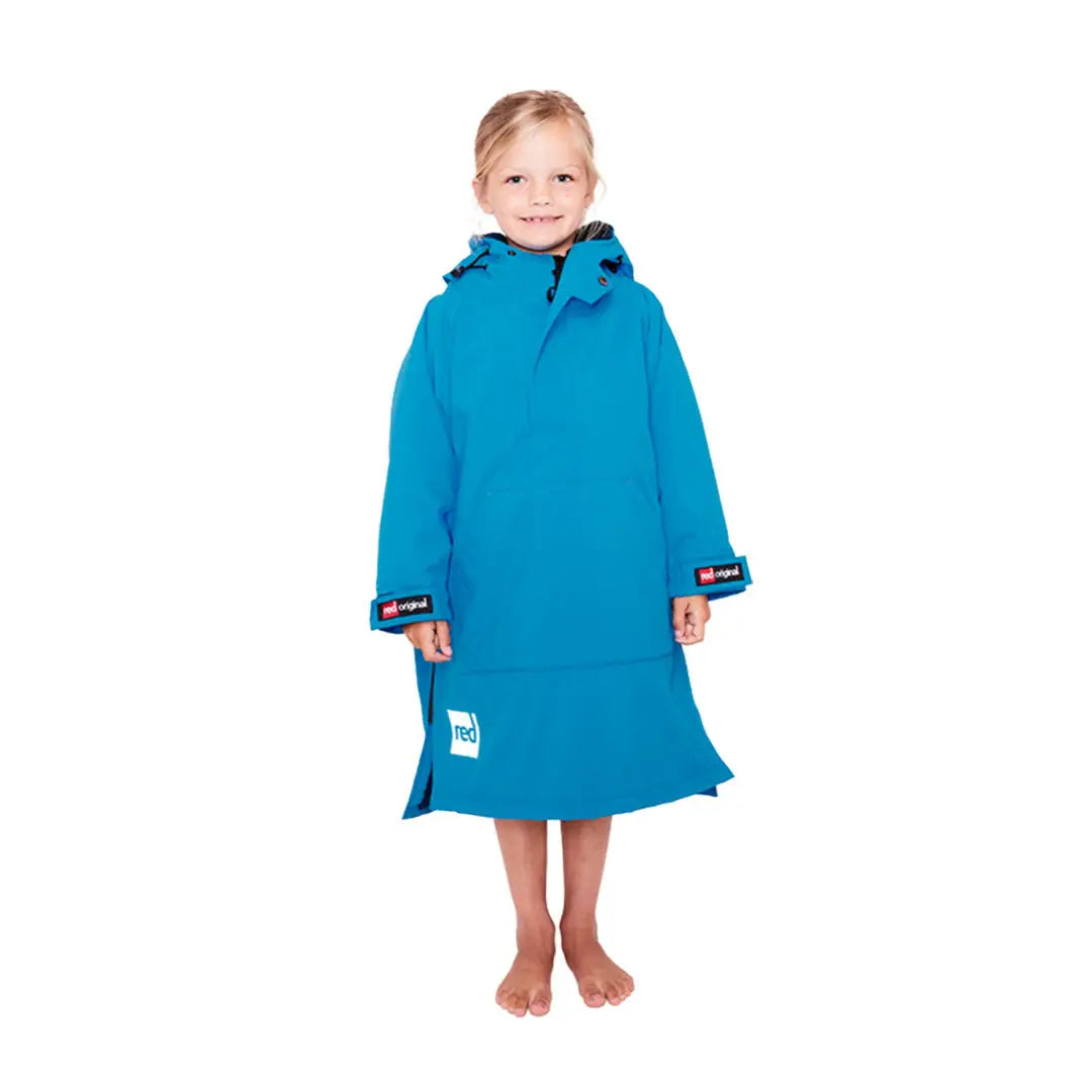 Bright blue kids dry poncho robe perfect for keeping your child cozy and dry