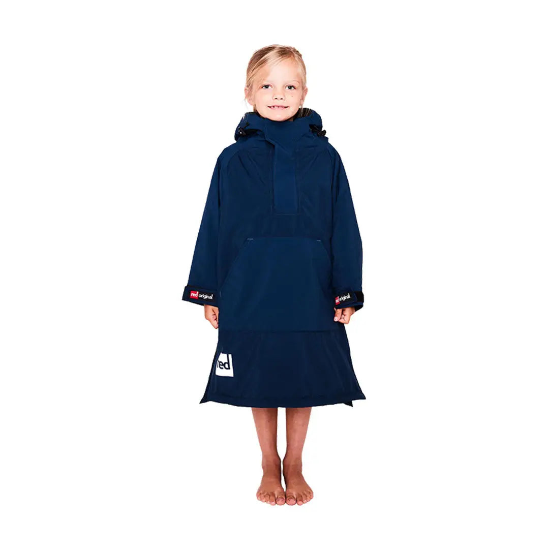 Navy blue kids dry poncho hooded towel for fun beach and pool days