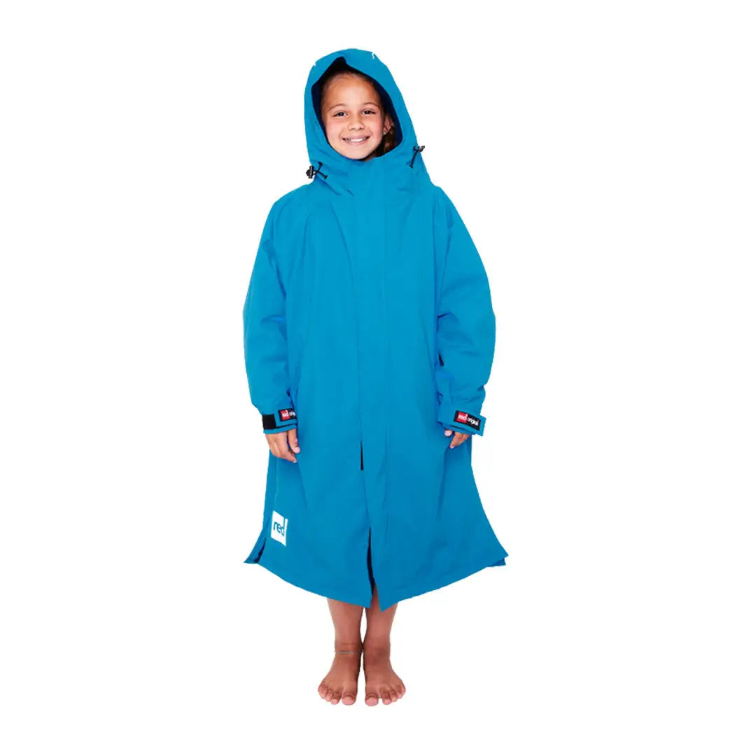 Bright blue hooded Dry Pro Robe for kids, perfect for post-swim coziness