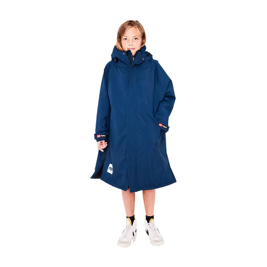 Navy blue oversized sweatshirt dress on a young person, perfect for a Kids Pro Robe vibe