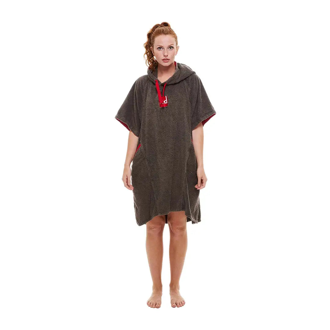 Dark gray Hooded Towel Poncho with red accents, perfect for a stylish Towelling Change Robe