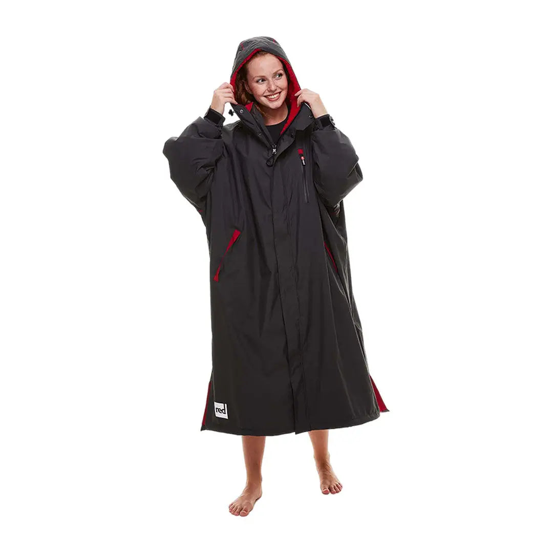 Hooded black and red changing robe perfect for the active lifestyle with Evo evolves style