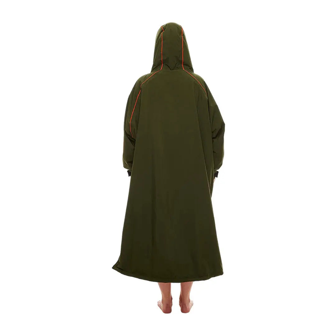 Hooded green changing robe seen from behind, perfect for the Red Pro Change Evo Jacket