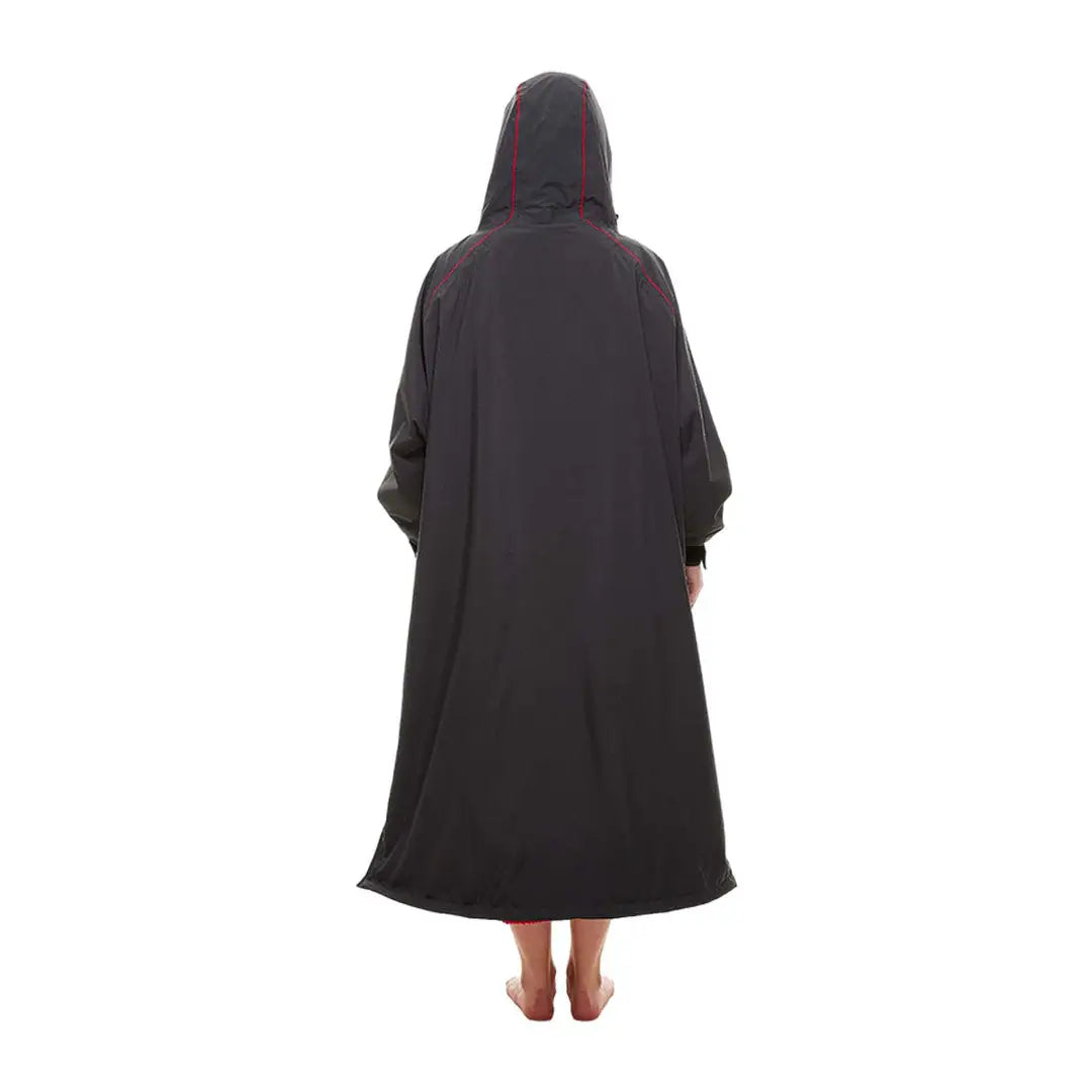 Black hooded robe worn by a person with a Red Pro Change Long Sleeve Evo Jacket