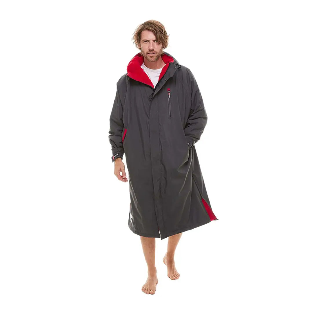 Long gray and red hooded robe, perfect for the Red Pro Change Long Sleeve Evo Jacket