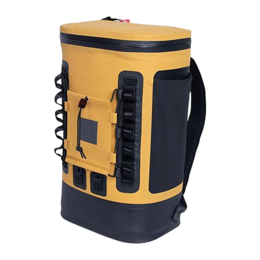 Yellow and black waterproof cool bag backpack with compartments and straps