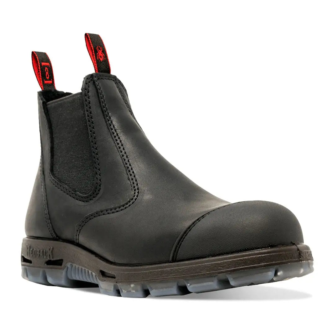 Black leather Redback Bobcat HD Safety Boot with steel toe caps and chunky sole