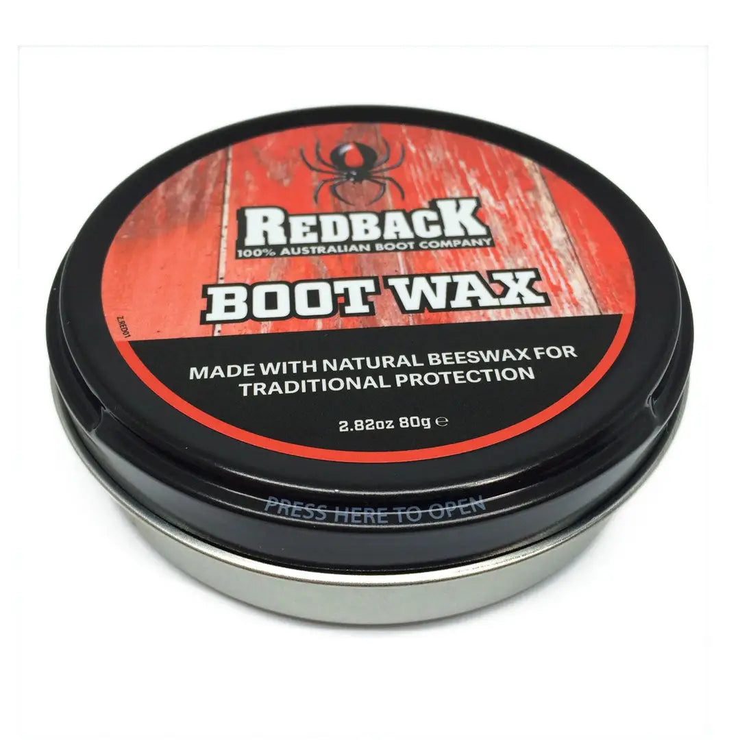 Redback Boot Wax 80g Tin with natural ingredients including bees’ wax for boot protection