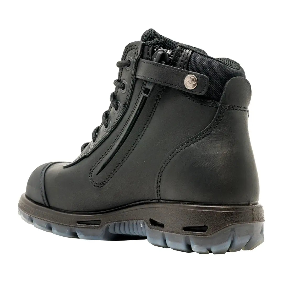 Black leather Redback Cobar Lace Zip up Safety Boot with side zipper and steel toe