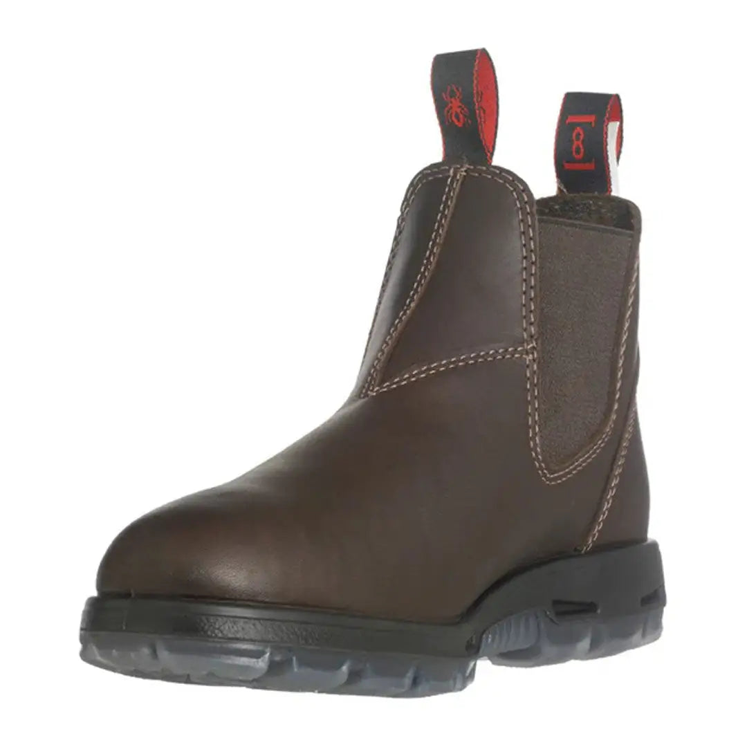 Brown leather ankle boot with chunky sole and elastic, perfect for your Redback Boot collection