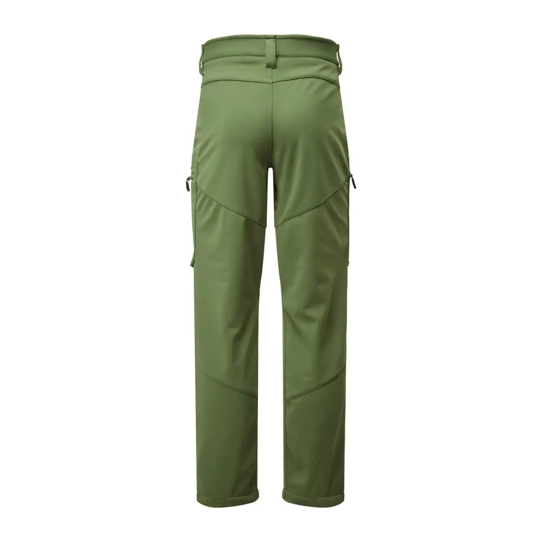 Green Ridgeline Ascent Softshell Pants with cargo pockets and articulated knees