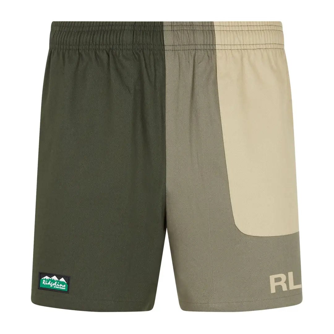 Earth-tone block athletic shorts with RL logo, perfect for backslider shorts lovers