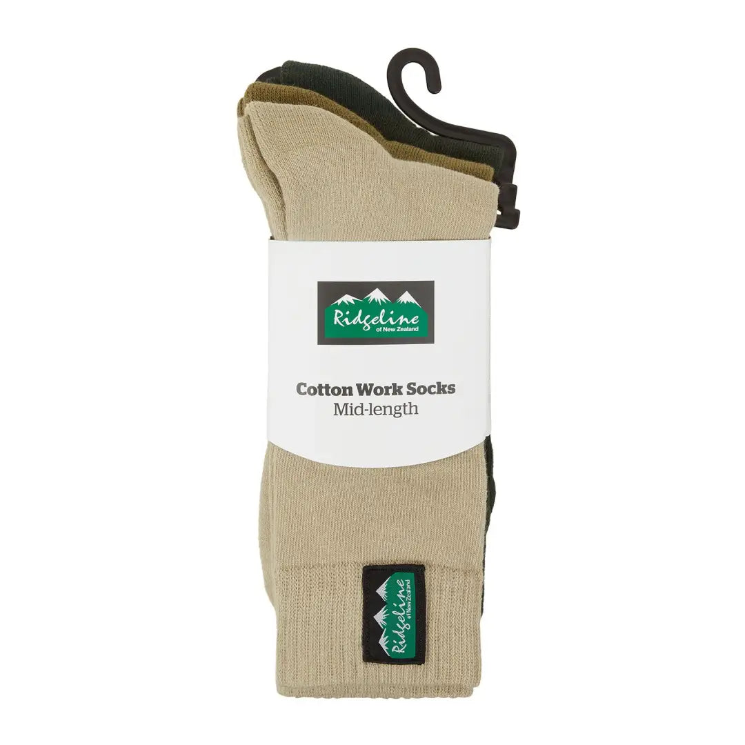 Beige cotton work socks in packaging from Ridgeline for all your work needs