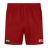 Red athletic shorts with RL lettering and green logo, perfect for outdoor hunting adventures