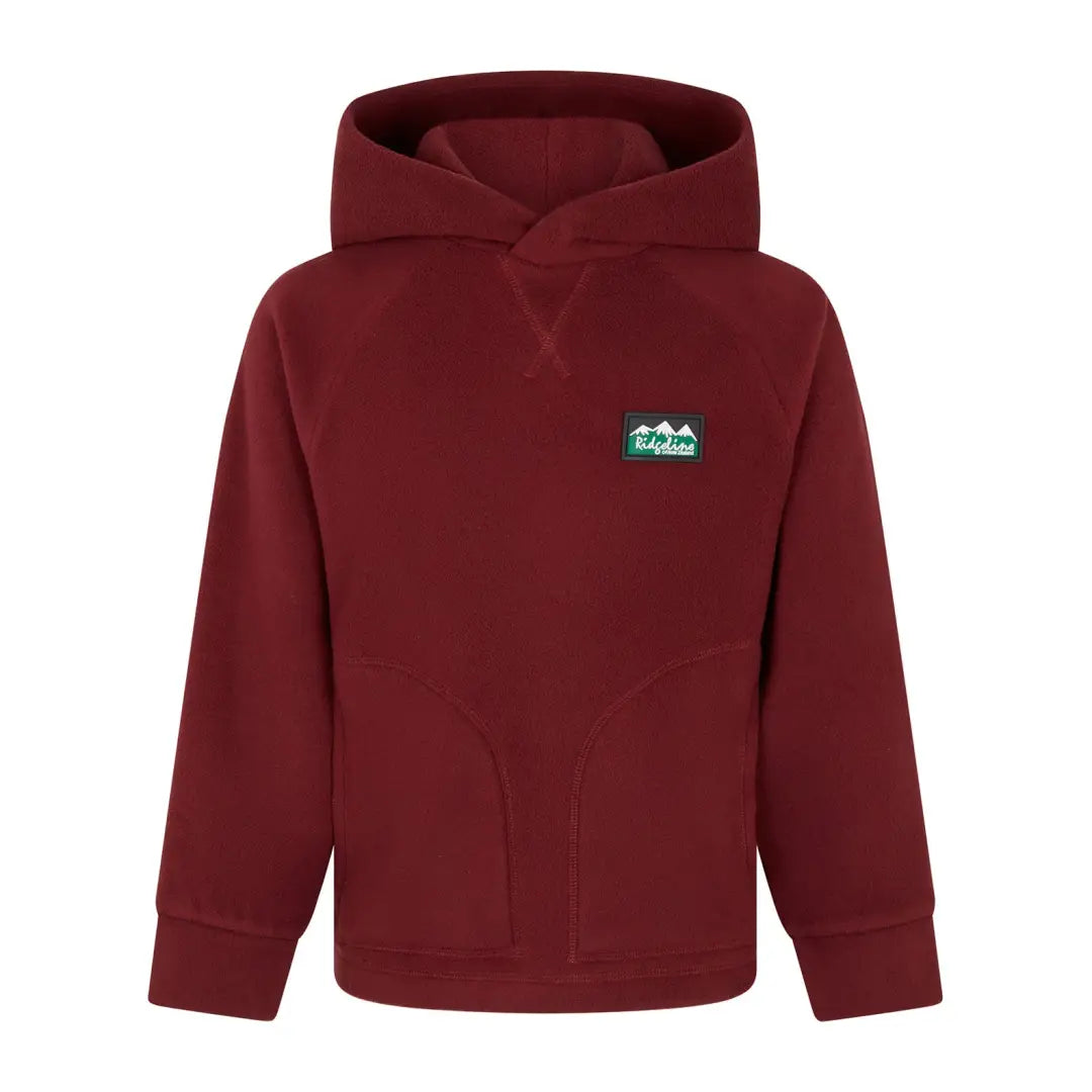 Burgundy hooded sweatshirt with green logo perfect for Ridgeline Kids Northern Pines Fleece