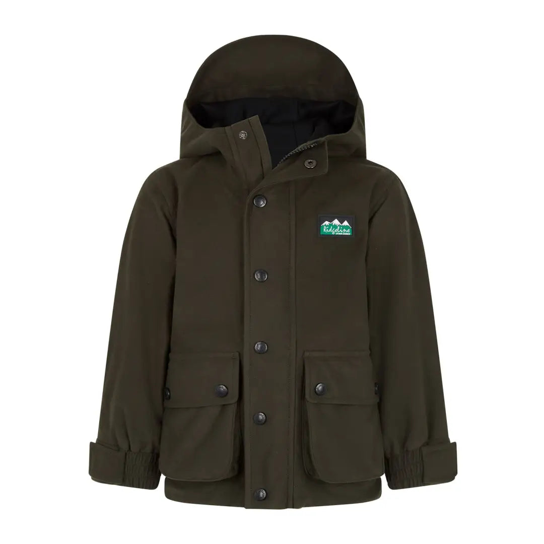 Dark green Ridgeline Kids Spiker Jacket with pockets and mountain logo for country clothing