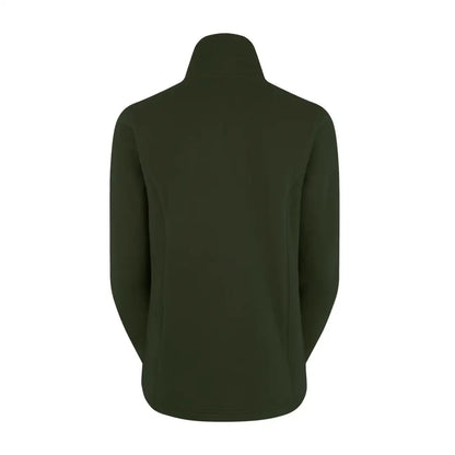 Dark green turtleneck sweater back view with Ridgeline Ladies Faroe Fleece Jacket