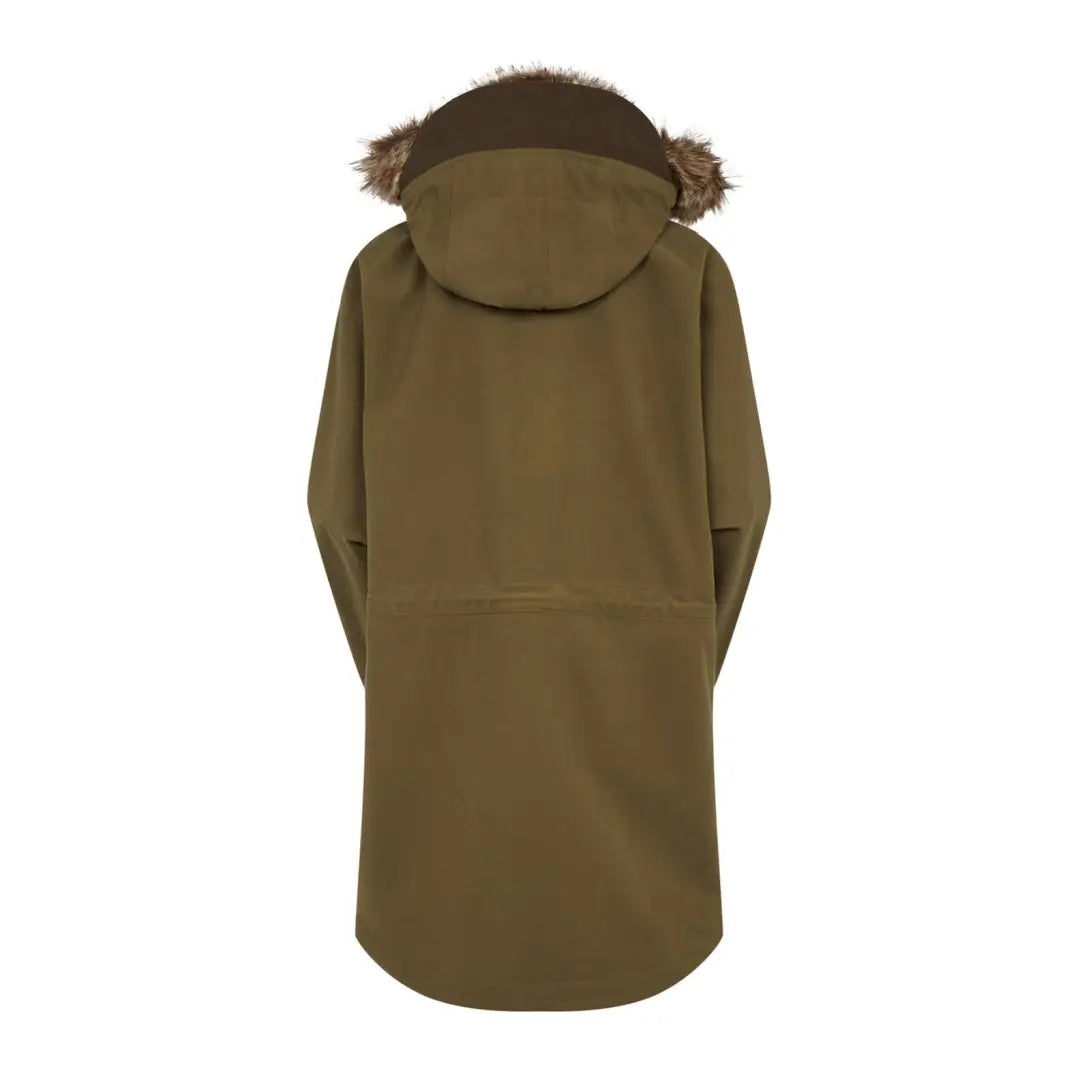 Back view of the Olive Green Ridgeline Ladies Monsoon II Arctic Jacket with fur hood