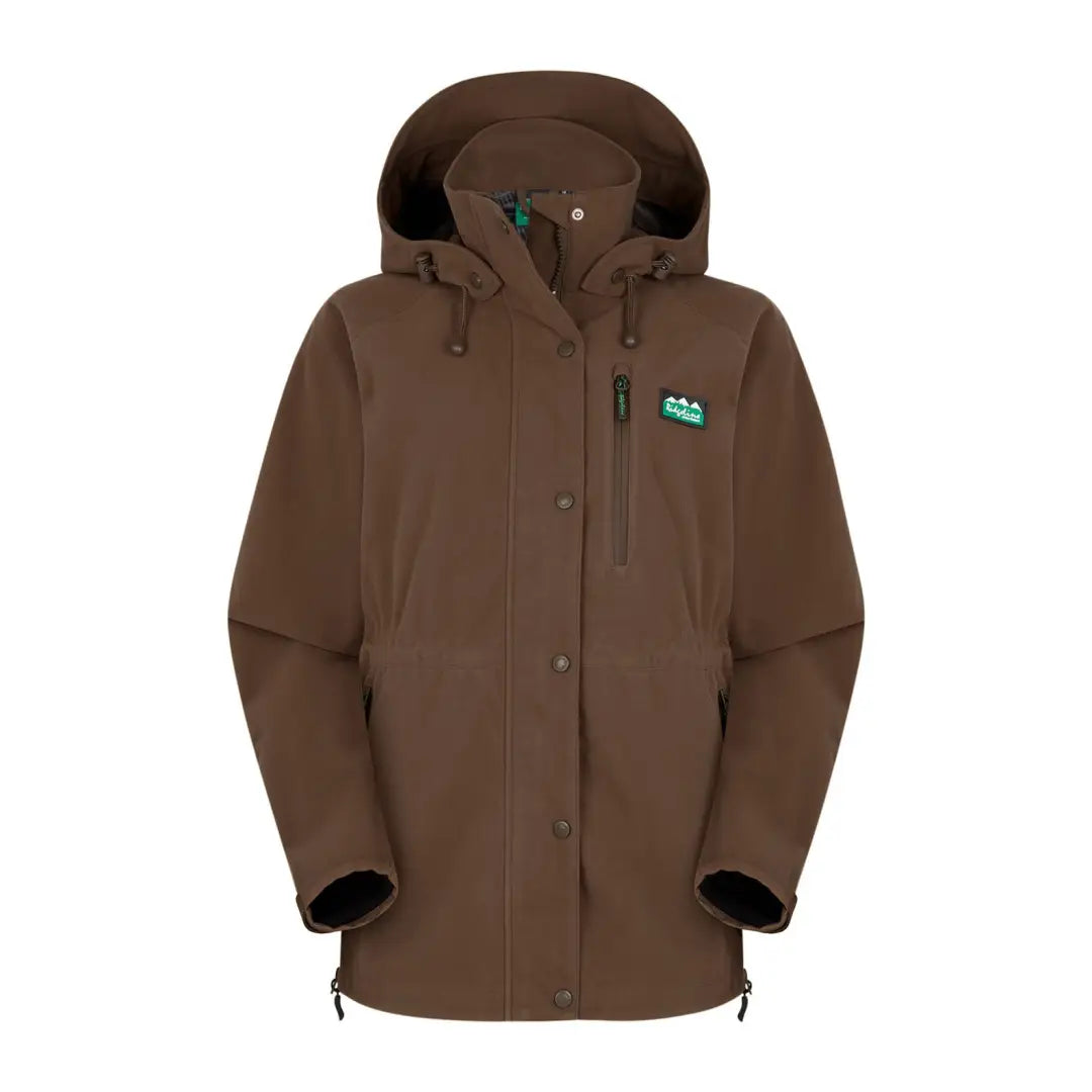 Brown hooded winter jacket with green logo for the Ridgeline Monsoon II Classic Jacket