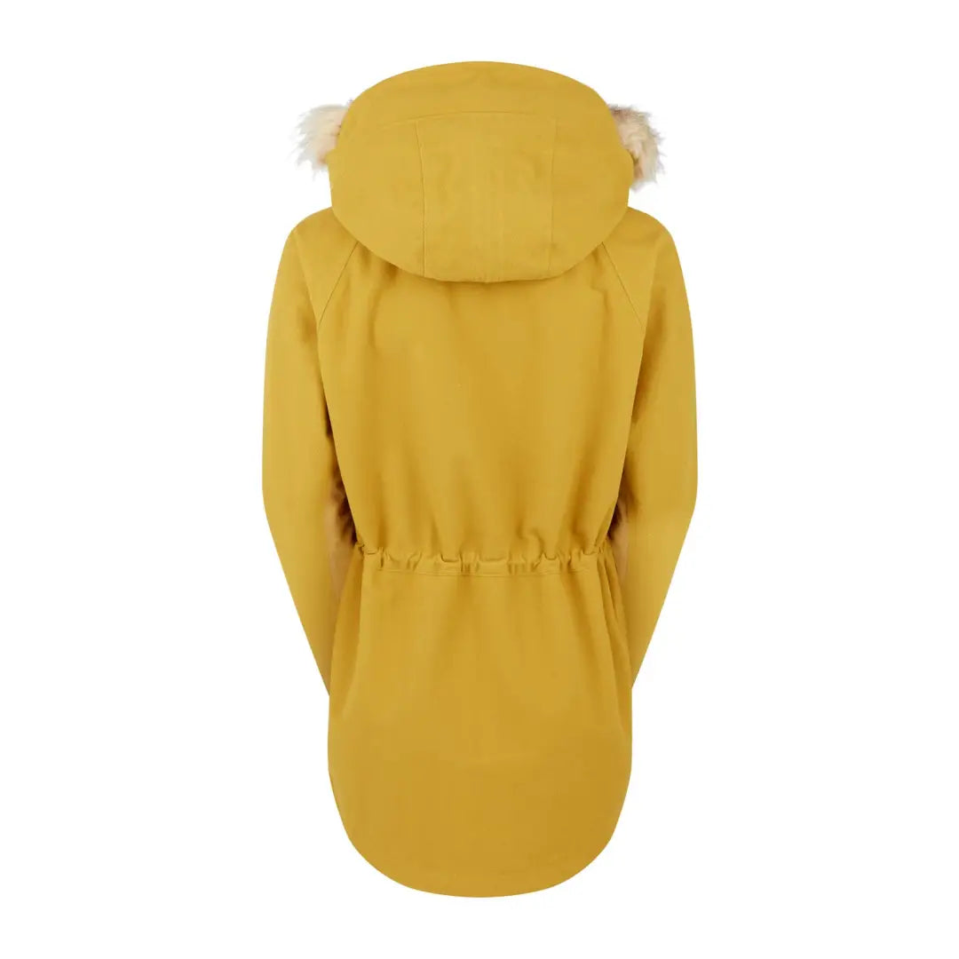 Bright yellow hooded winter coat with fur trim from Ridgeline Monsoon Nordic Smock