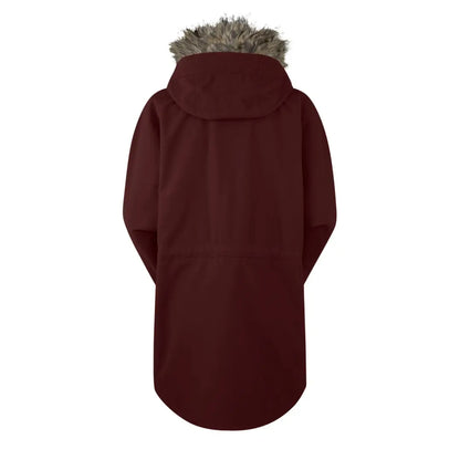 Burgundy winter coat with fur-trimmed hood from Monsoon Nordic Smock collection