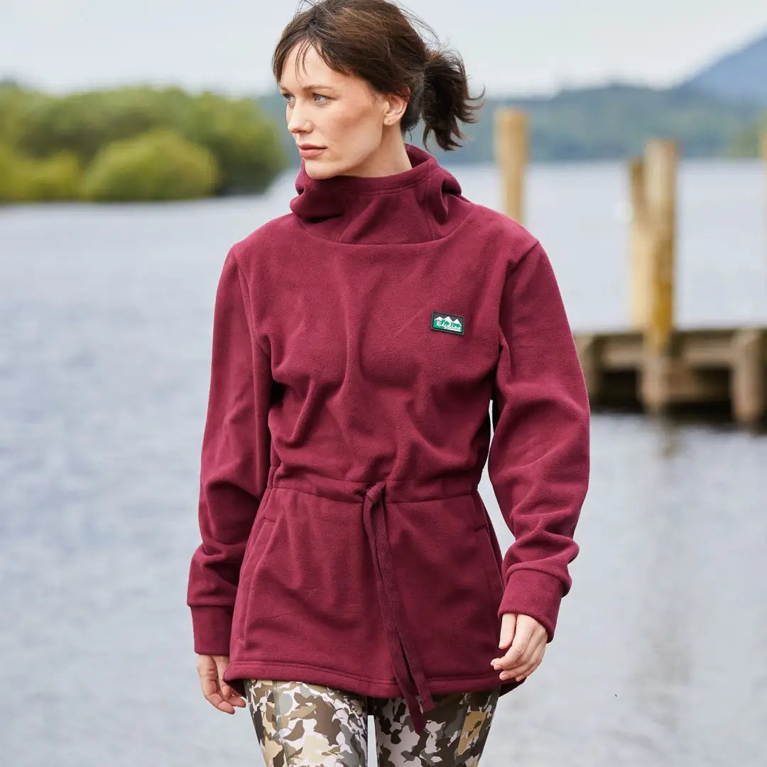 Burgundy Salt Marsh Fleece jacket with drawstring waist and high collar for cozy style