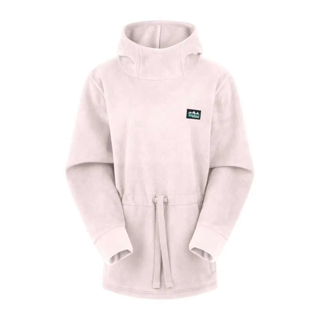 White hooded sweatshirt with green logo patch from Ridgeline’s Salt Marsh Fleece collection