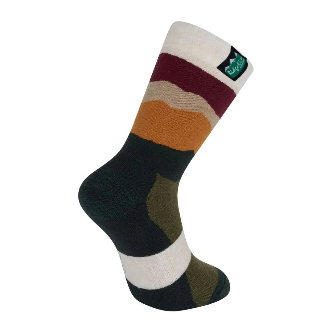 Colorful striped Ridgeline Merino Wool Socks in earthy tones for comfy style