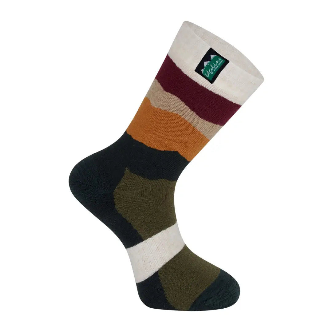 Colorful striped Ridgeline Merino Wool Socks in earthy tones for cozy comfort