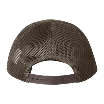 Brown mesh-back Ridgeline Monsoon Trucker Cap with snapback closure for ultimate style