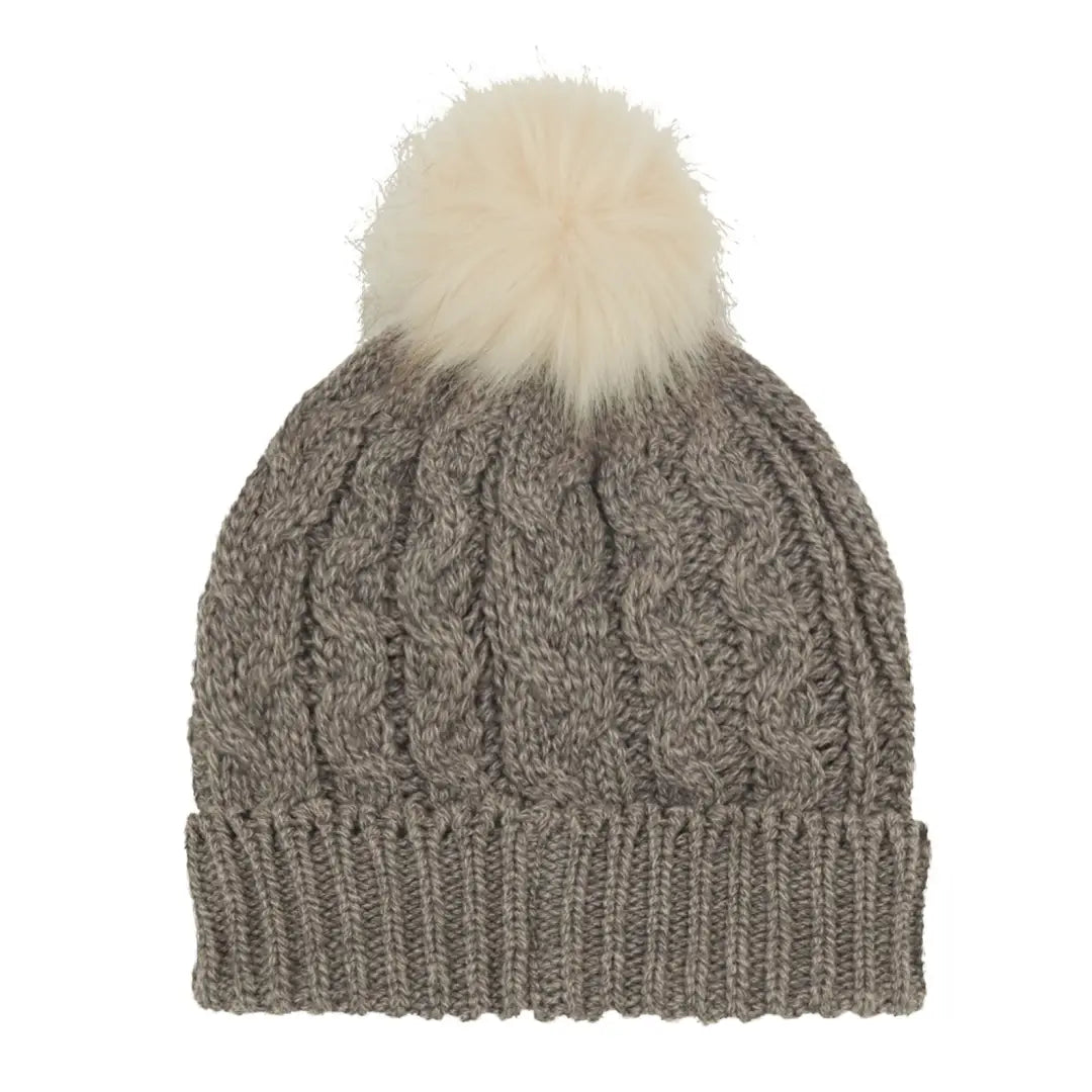 Gray Nordic Fleck Bobble Hat with a white pompom for cozy winter style