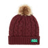 Burgundy Nordic Fleck Bobble Hat with faux fur pom-pom and green brand label