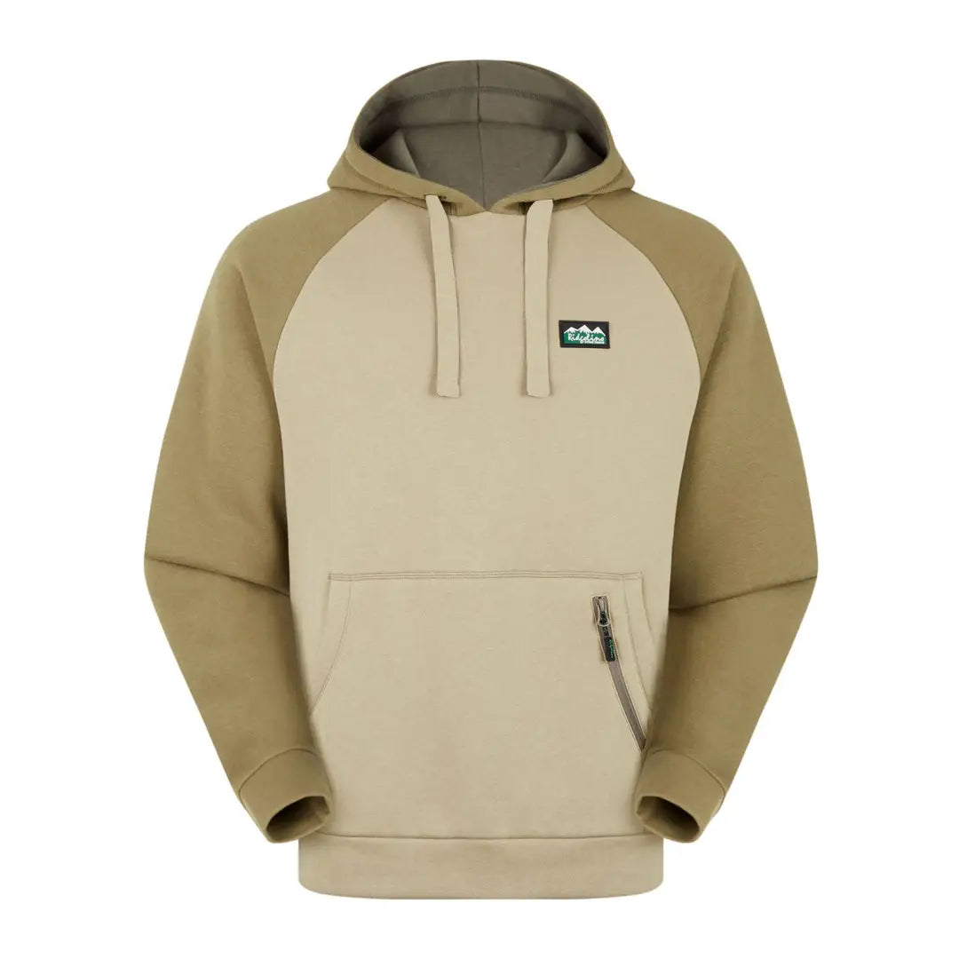 Beige and olive green Ridgeline North Island Hoodie with front pocket and zipper detail